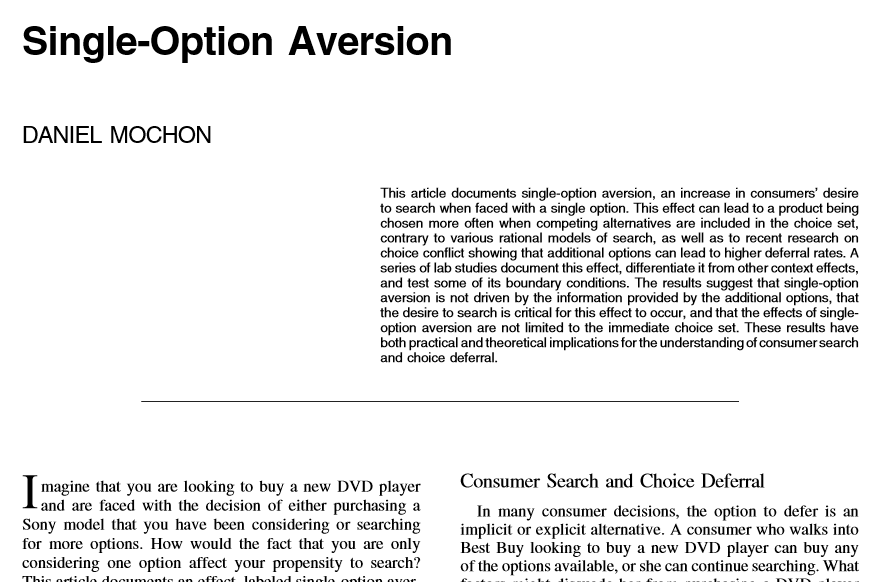 Single Option Aversion