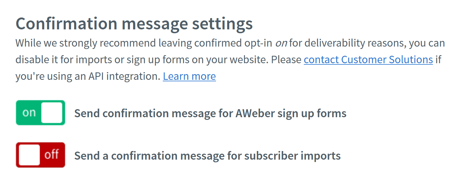 confirmation message