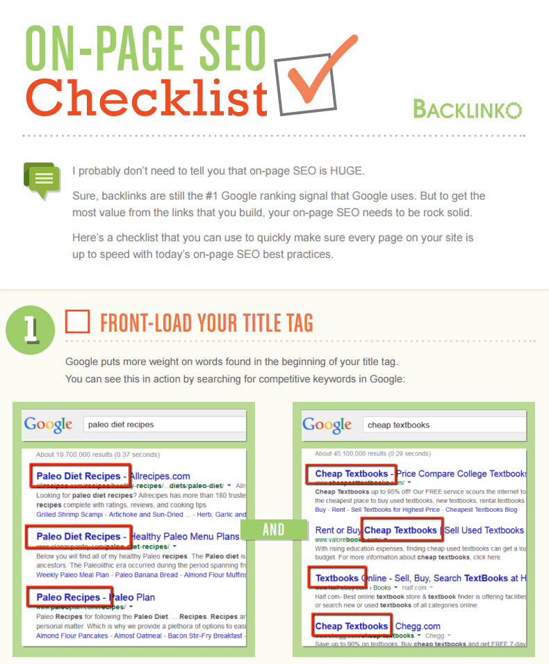on page seo checklist
