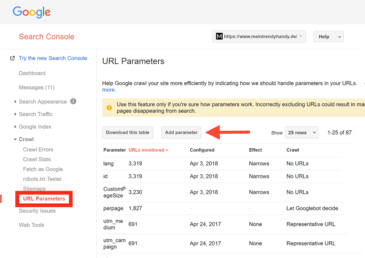 Parâmetros de URL