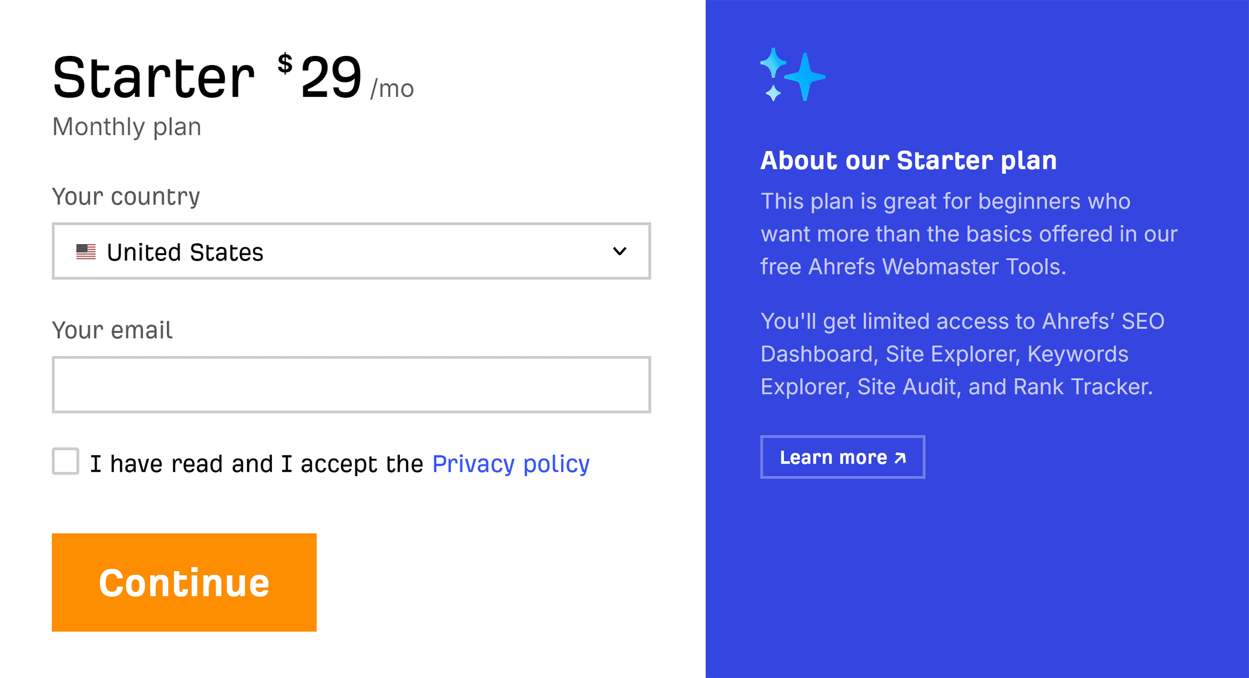 Ahrefs’ Starter plan Ahrefs' Starter plan