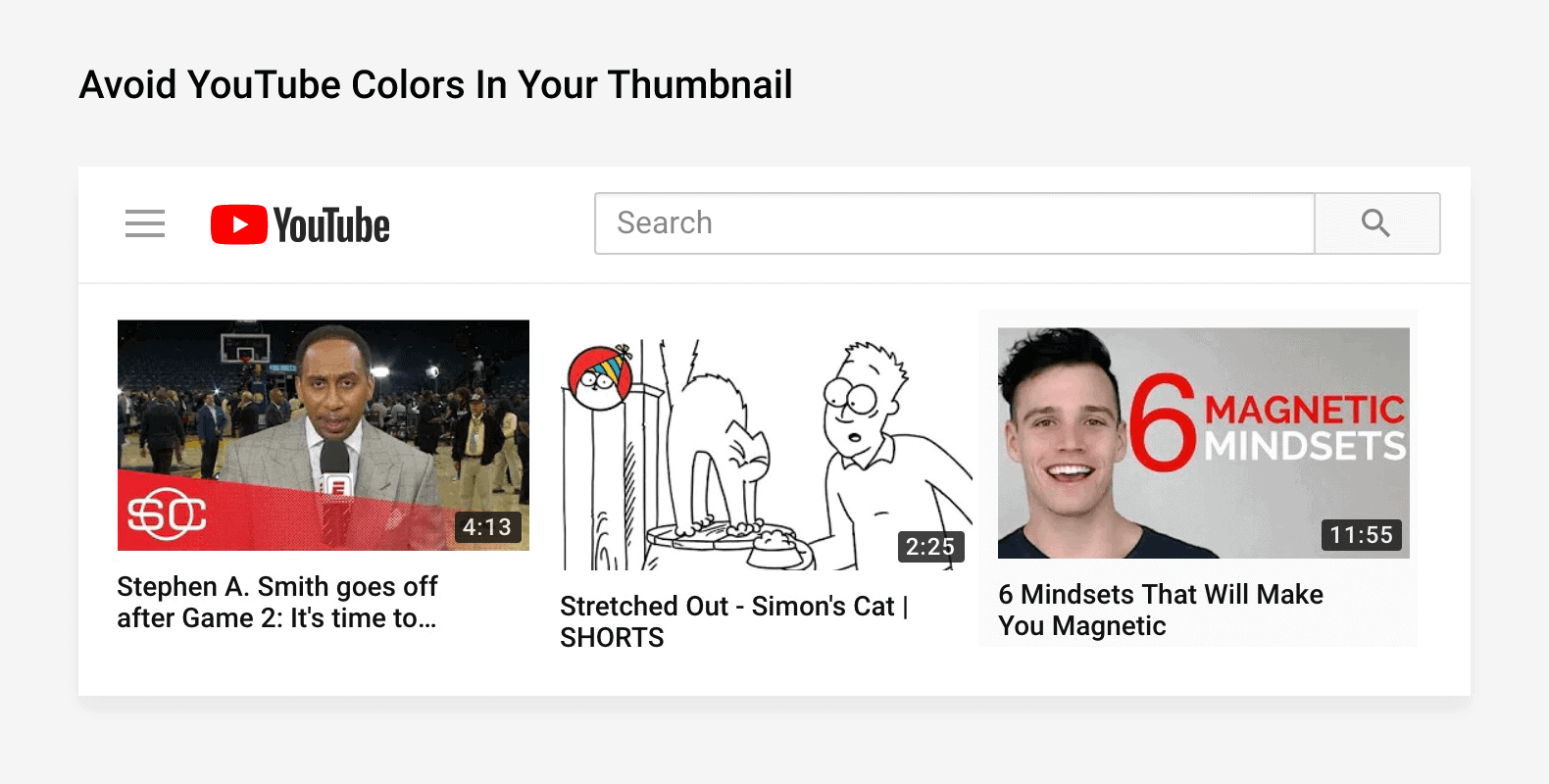 Avoid YouTube colors in your thumbnail