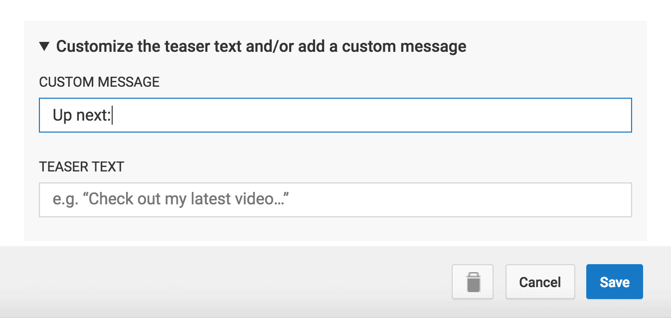 Teaser Text and Custom Message