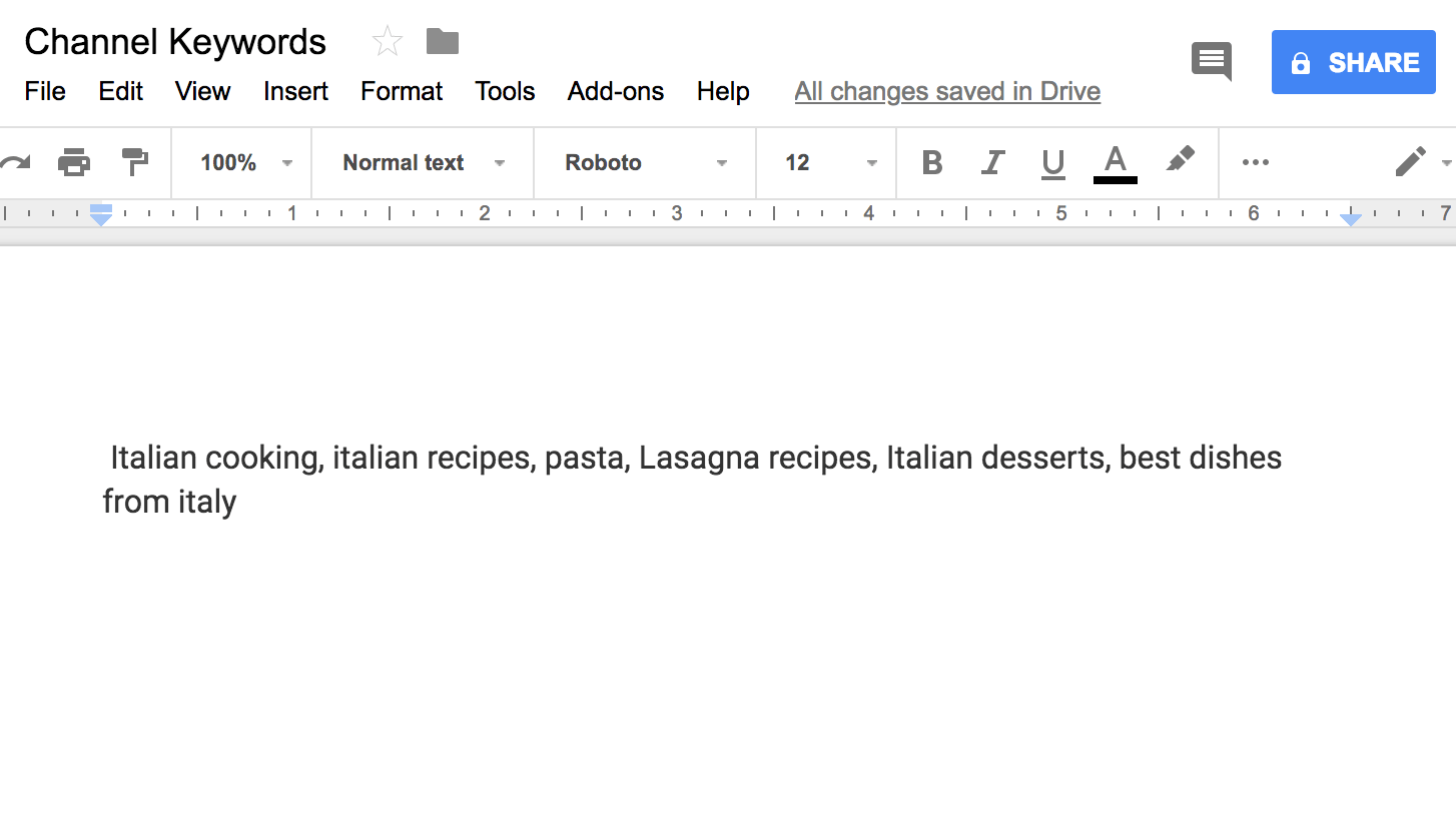 Channel keywords in a Google Doc