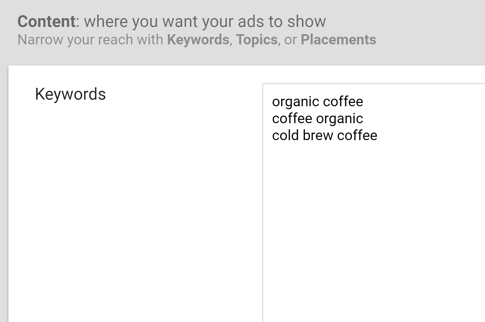 AdWords keywords