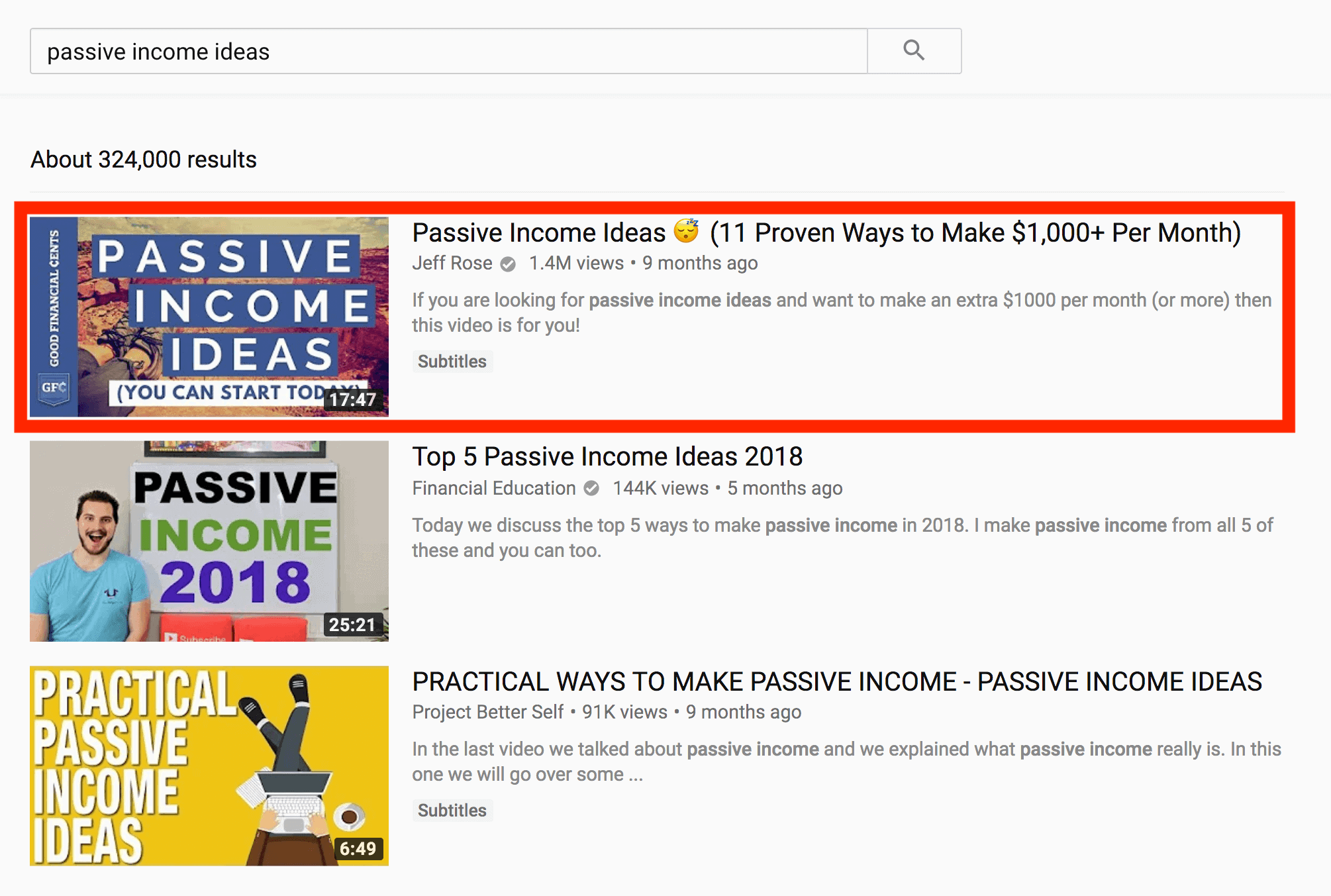 "passive income ideas" YT SERPs