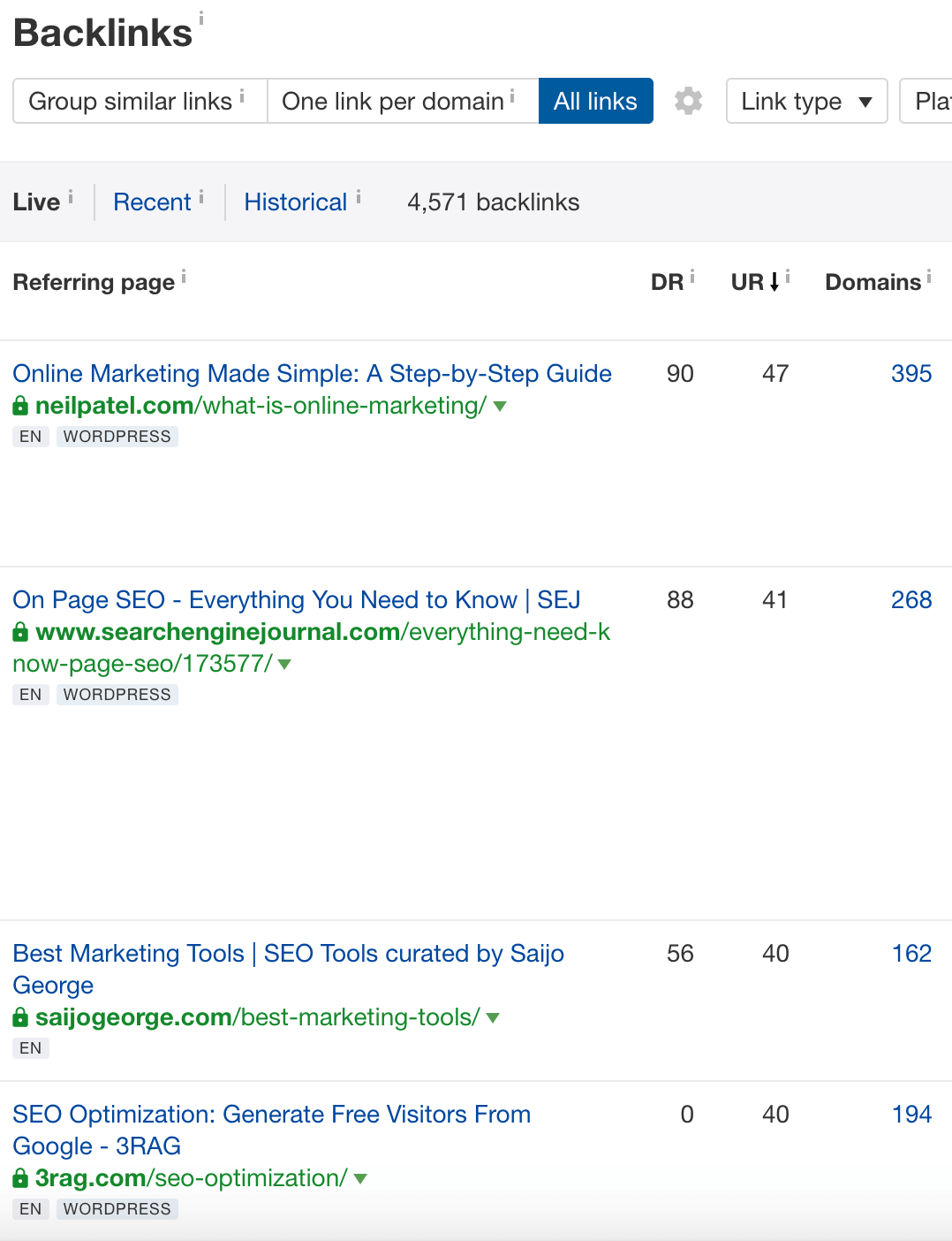 Ahrefs – Look at links pointing to page Ahrefs – Look at links pointing to page