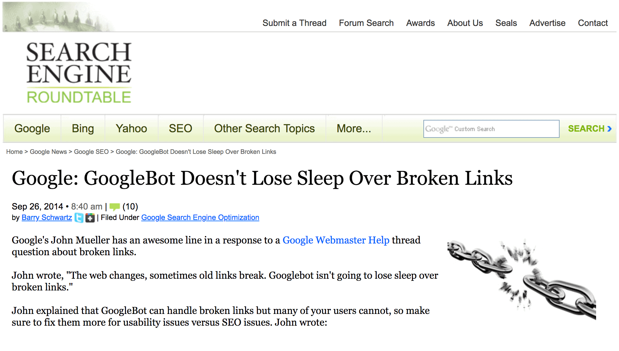 Google: &Quot;Googlebot Doesn&Amp;#039;T Lose Sleep Over Broken Links&Quot;