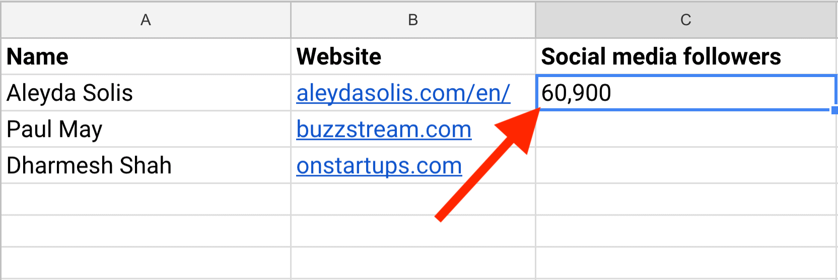 Add followers to spreadsheet