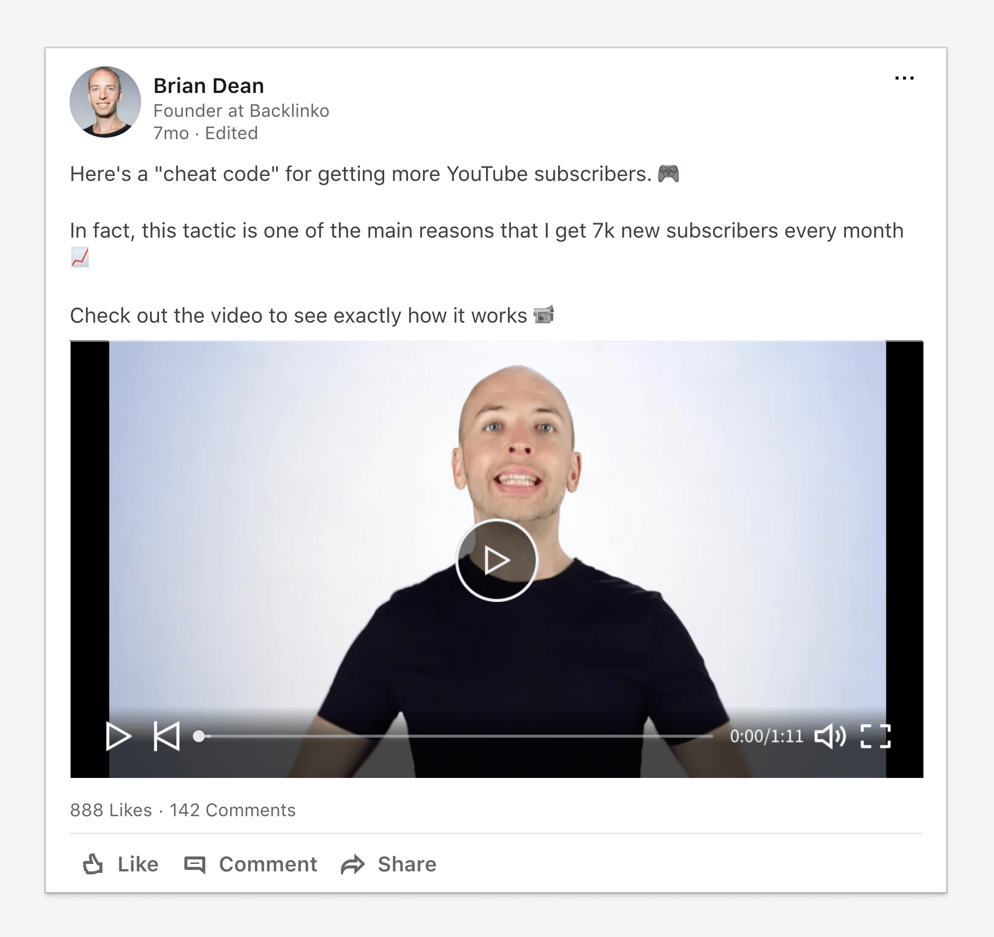 Backlinko LinkedIn video post