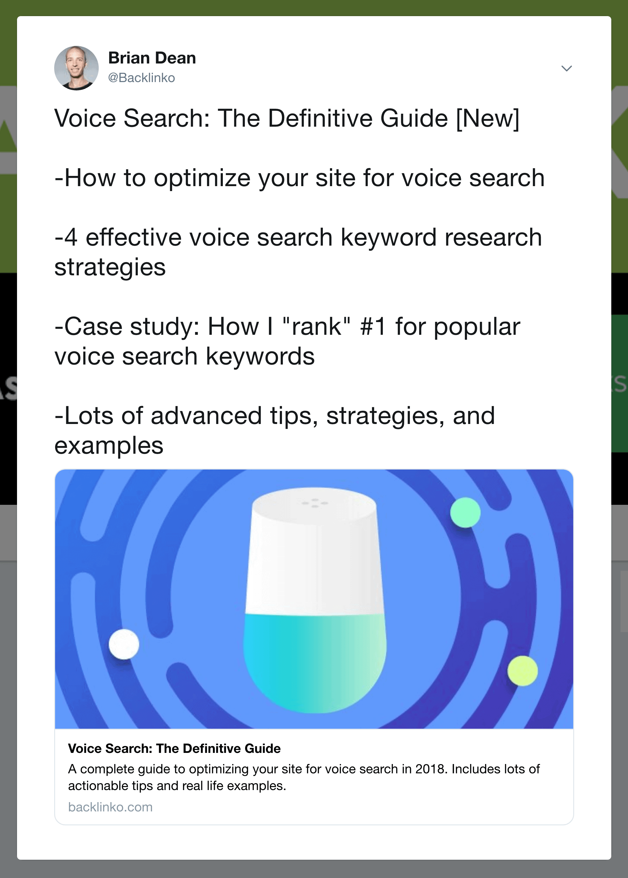 Backlinko – Voice search tweet