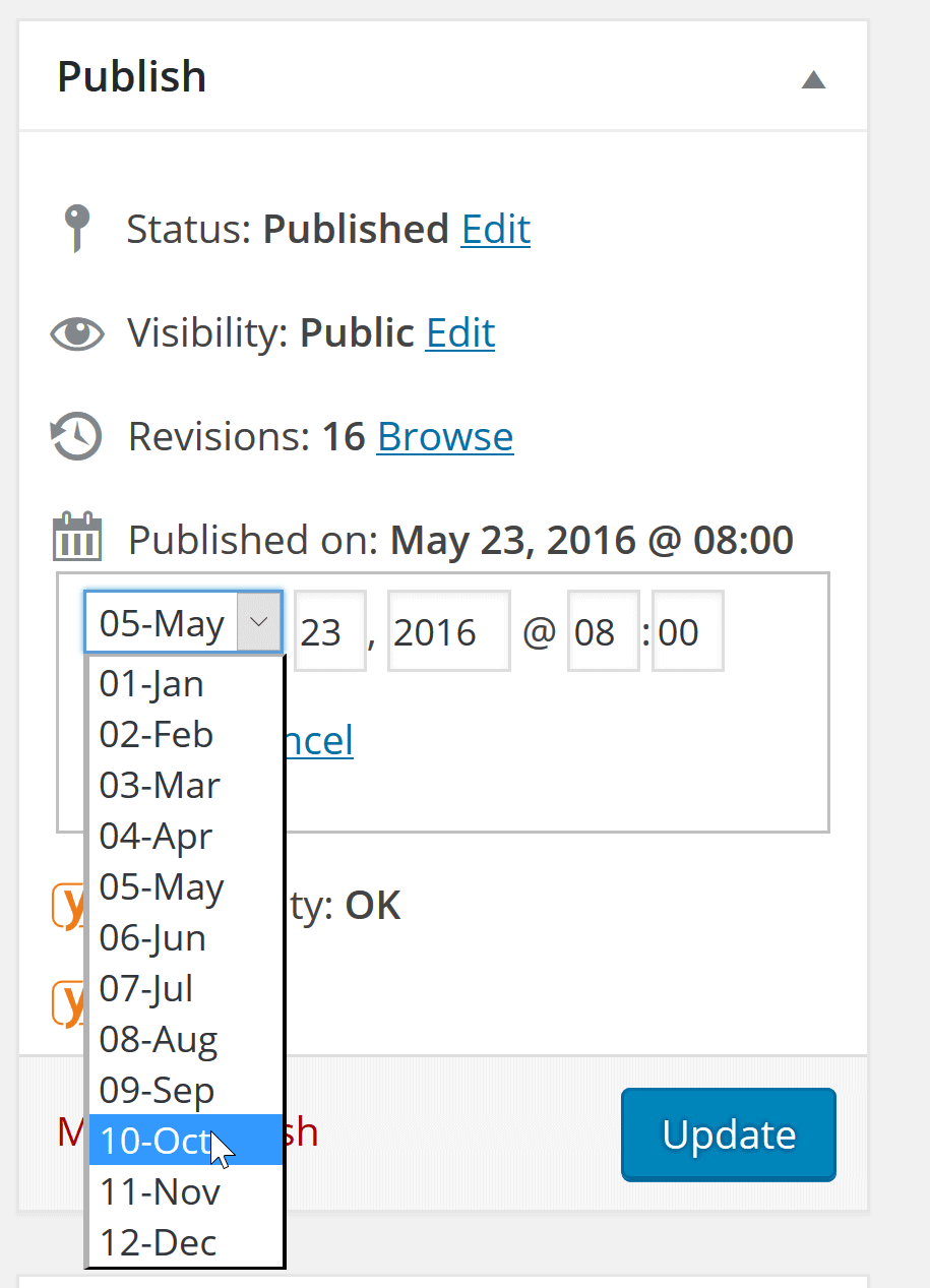 Changing published date