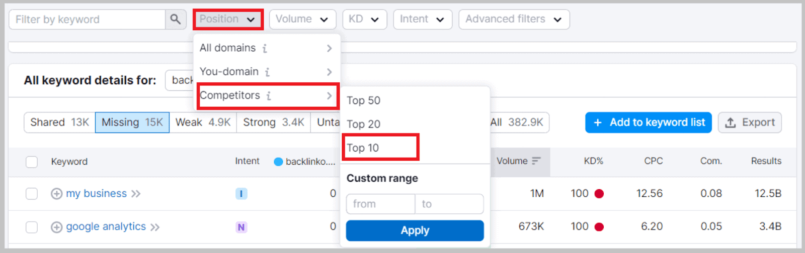 Filter only the top 10 positional rankings