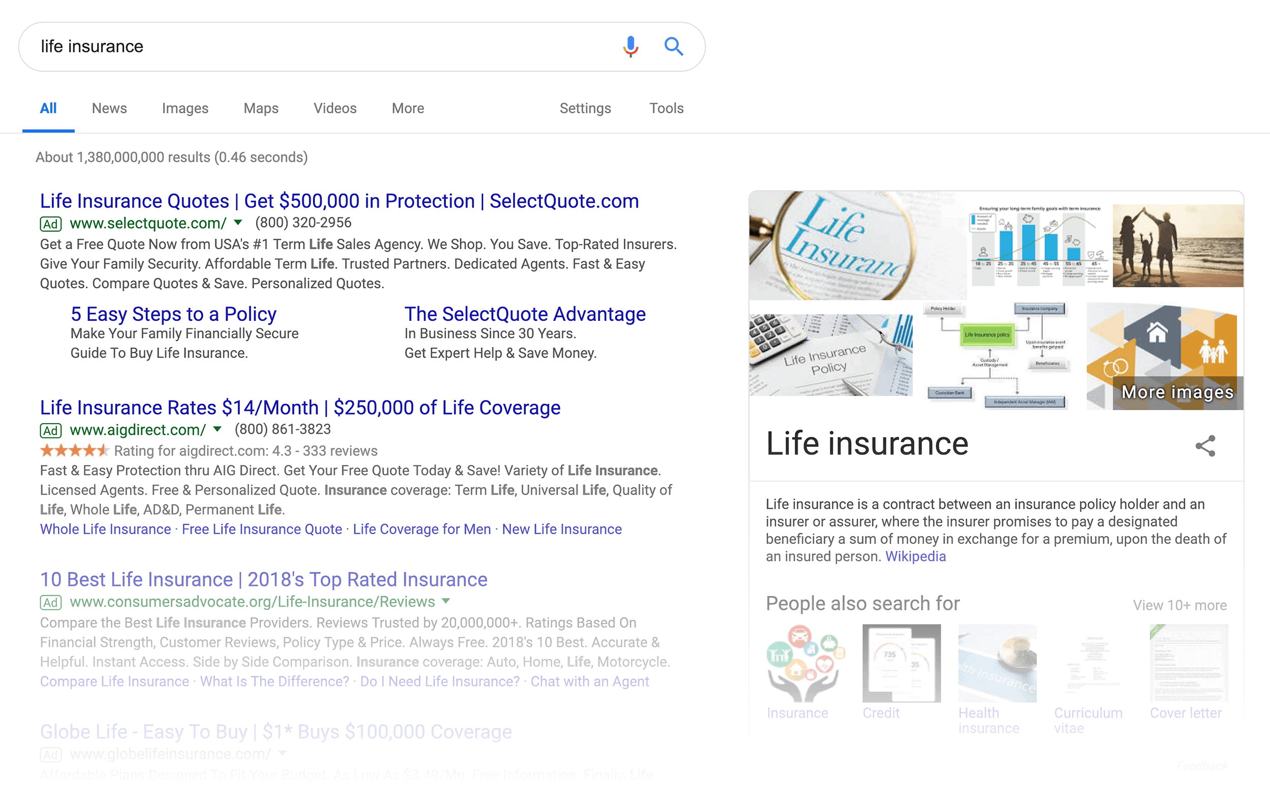 "life insurance" SERPs