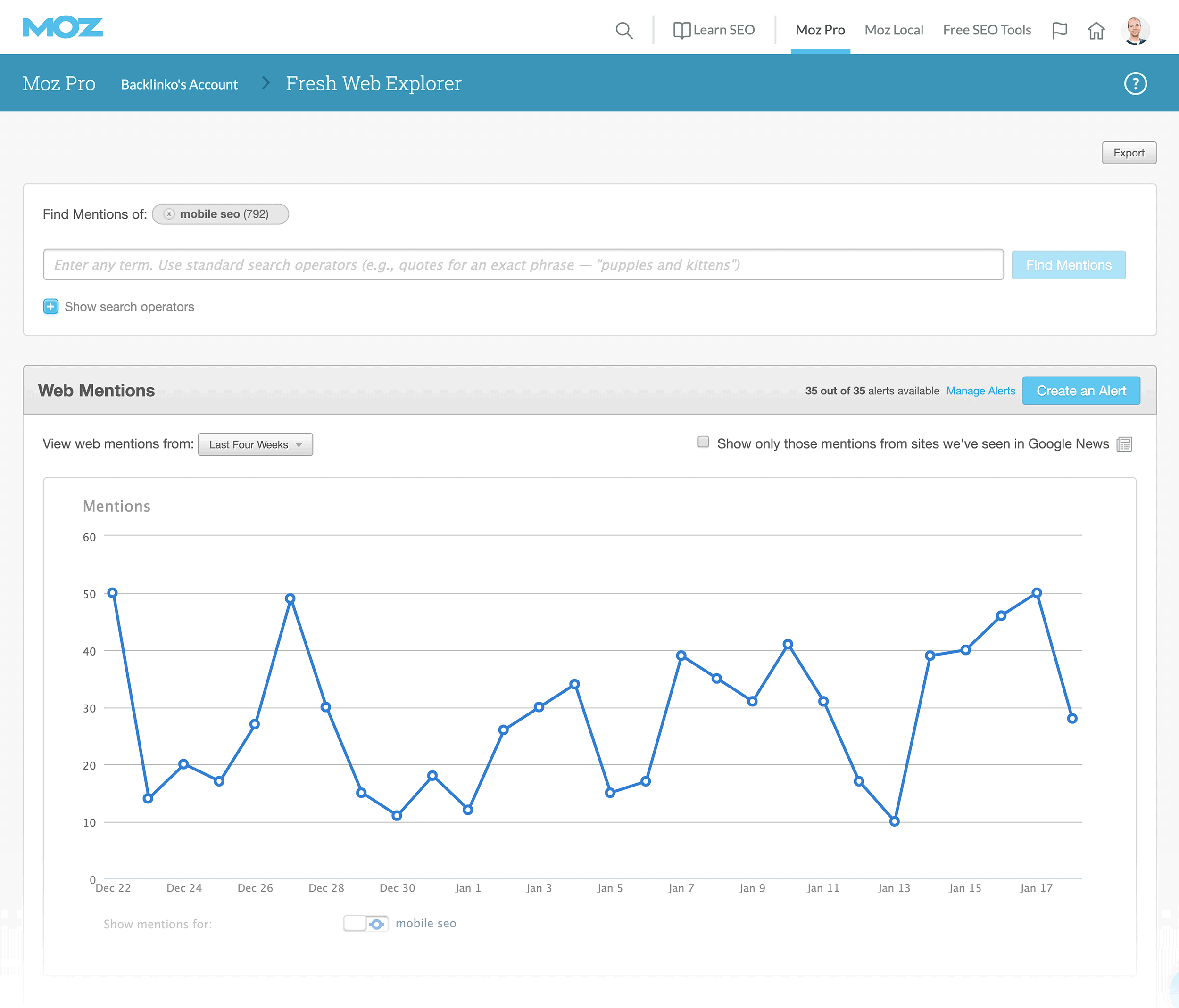 Moz fresh web explorer "mobile SEO" alert