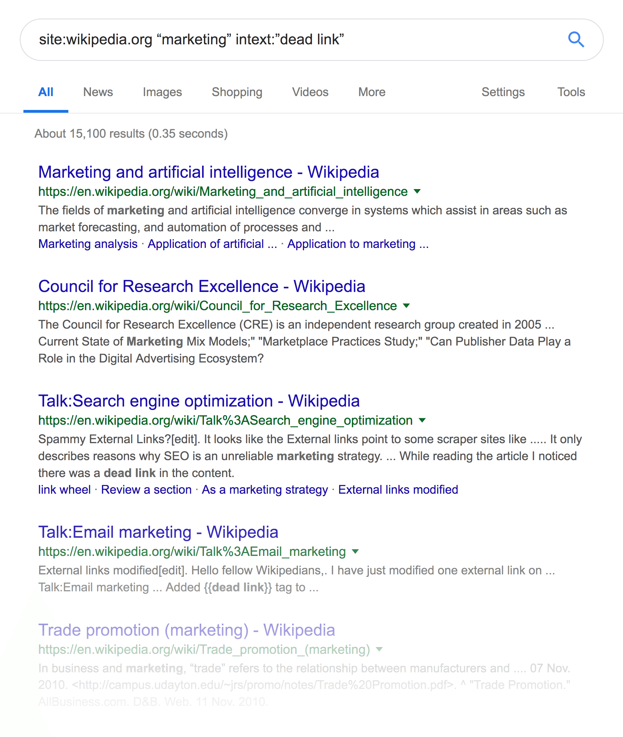 Wikipedia – Dead link results Wikipedia – Dead link results