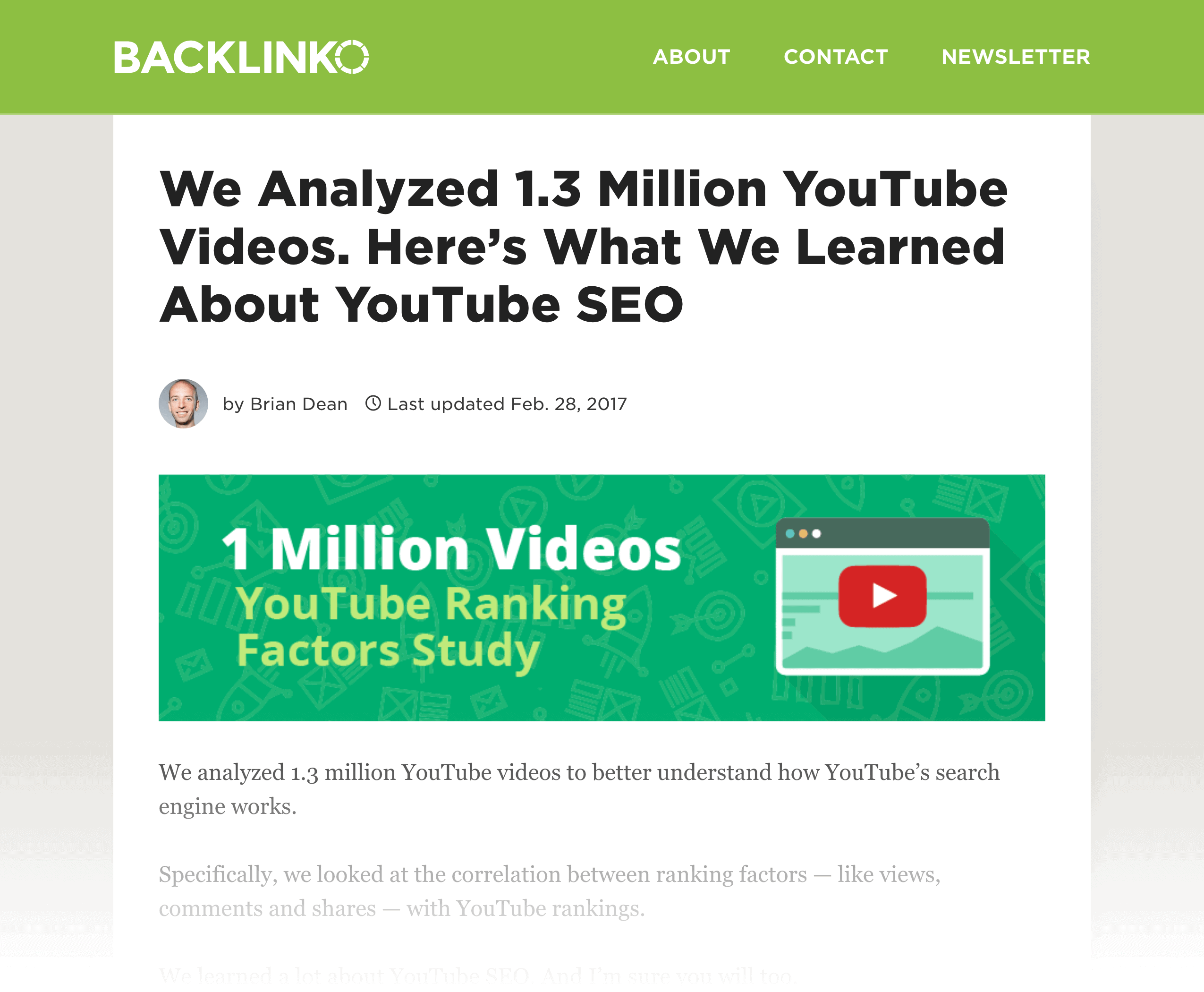 YouTube Ranking Factors study