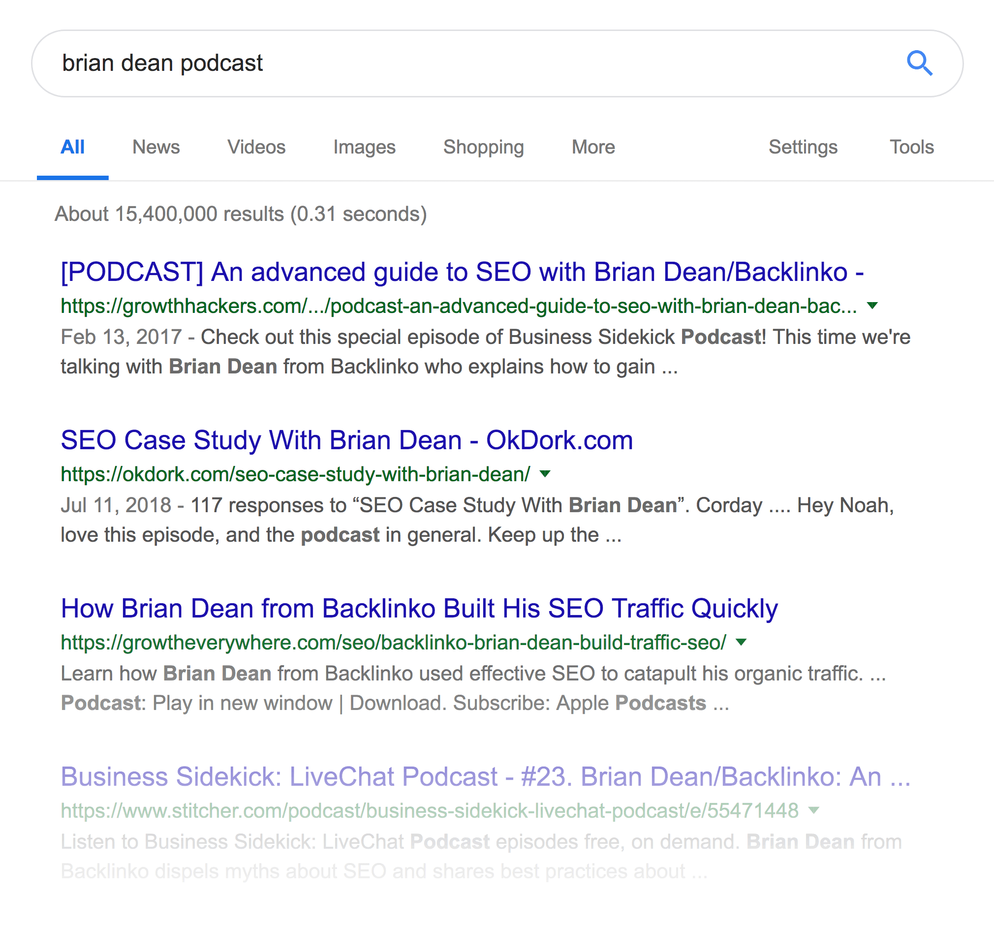 "brian dean podcast" SERPs