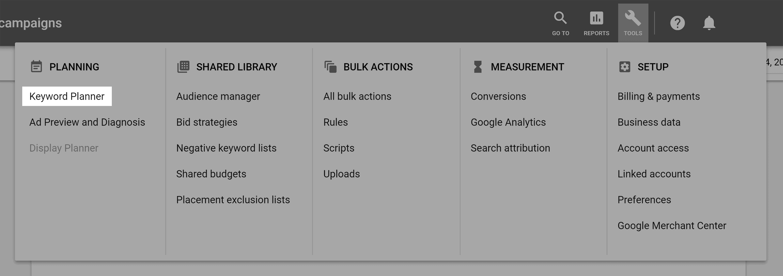 AdWords – Menu