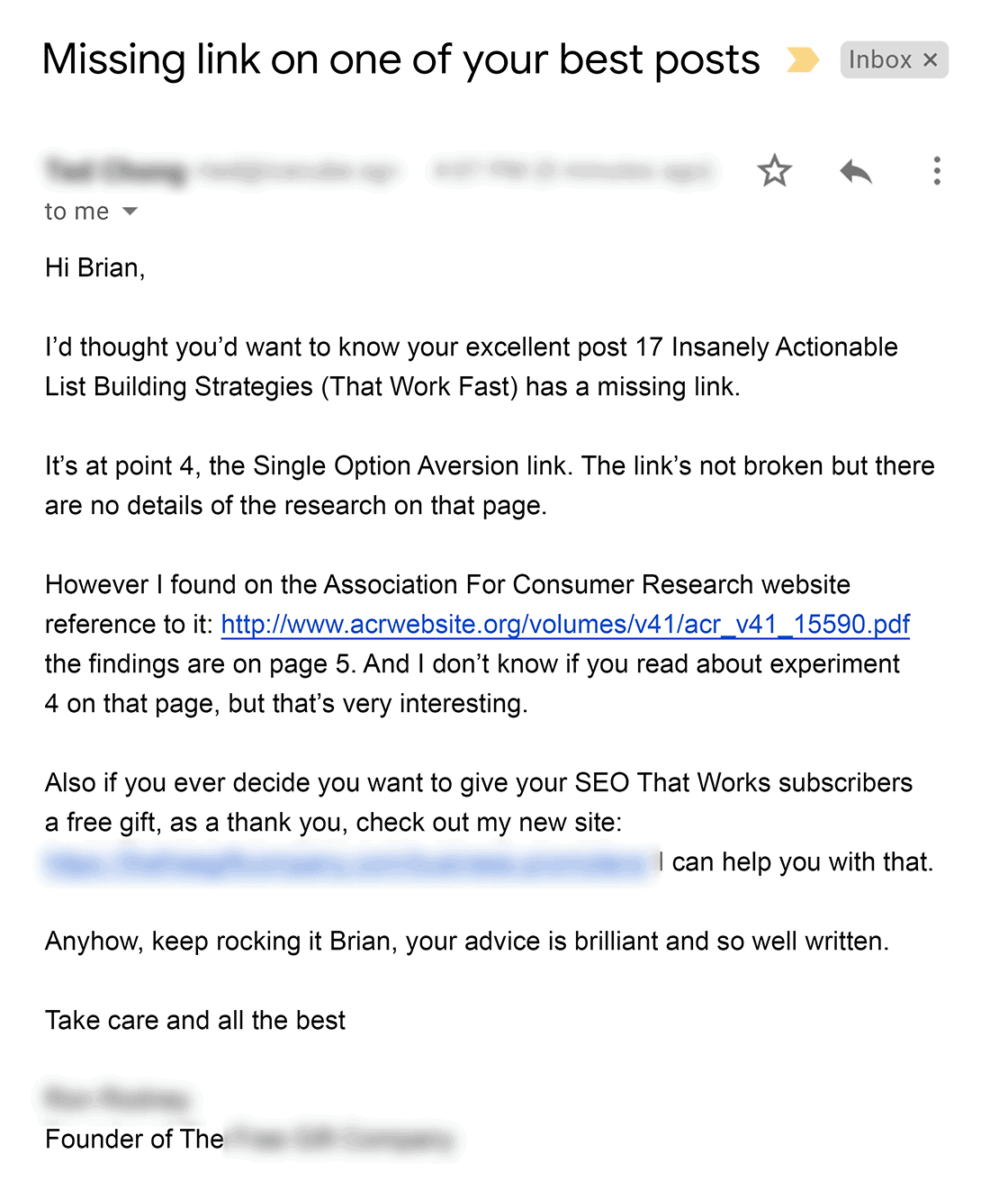 Personalized follow-up email