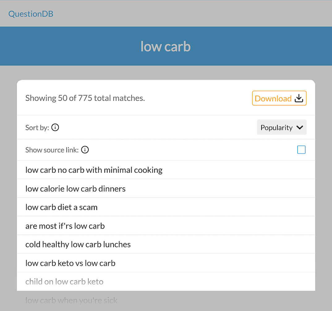 QuestionDB – Low carb