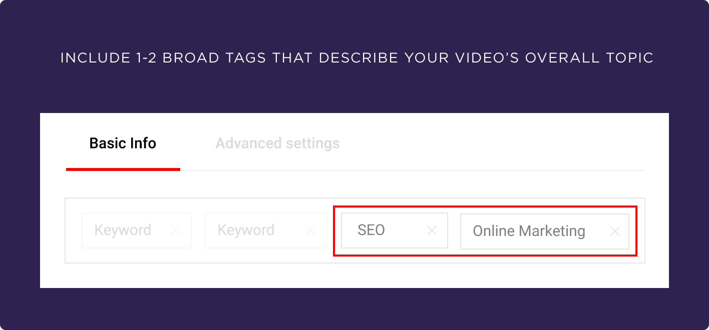 Include 1-2 broad tags that describe your video&#039;s overall topic