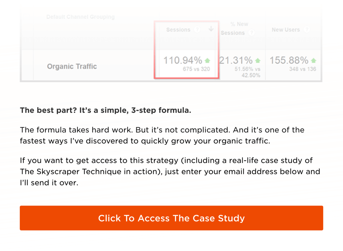 SEO case study offer on the Backlinko homepage