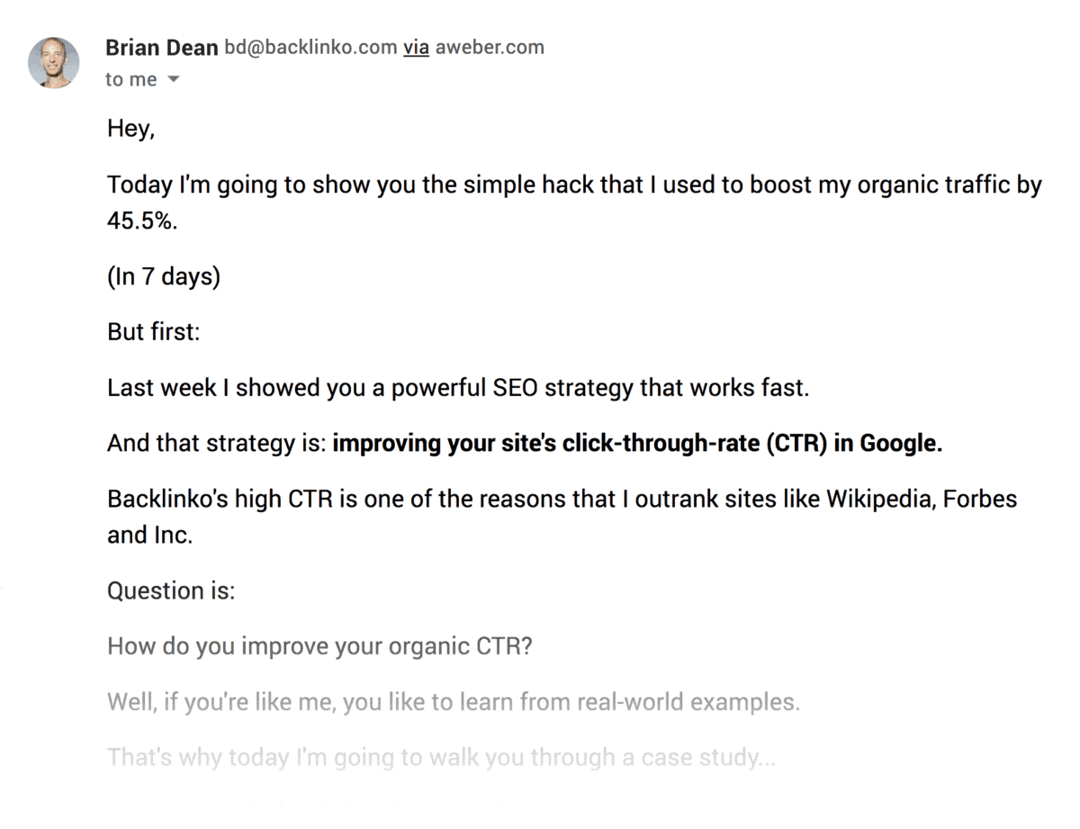 Backlinko email – Straightforward intro