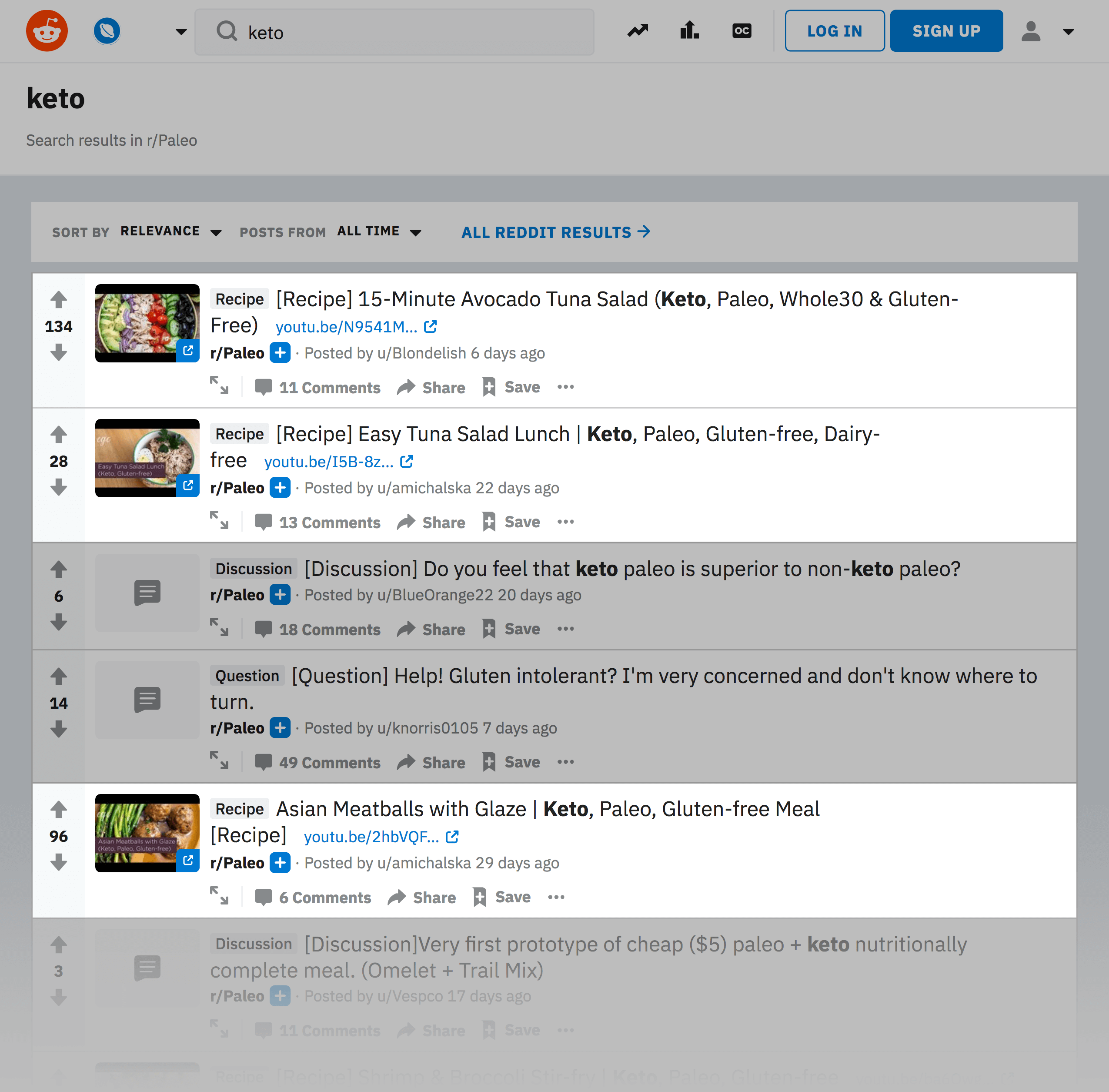 Keto recipes in the Paleo subreddit