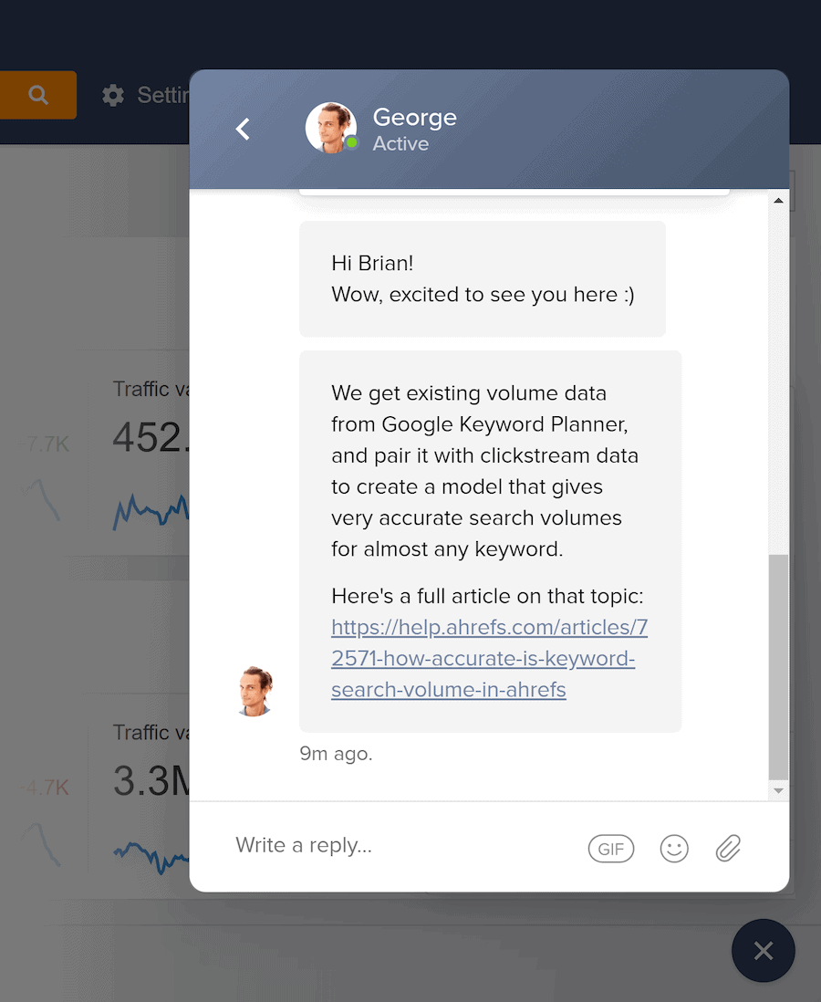 Ahrefs – Helpful chat reply