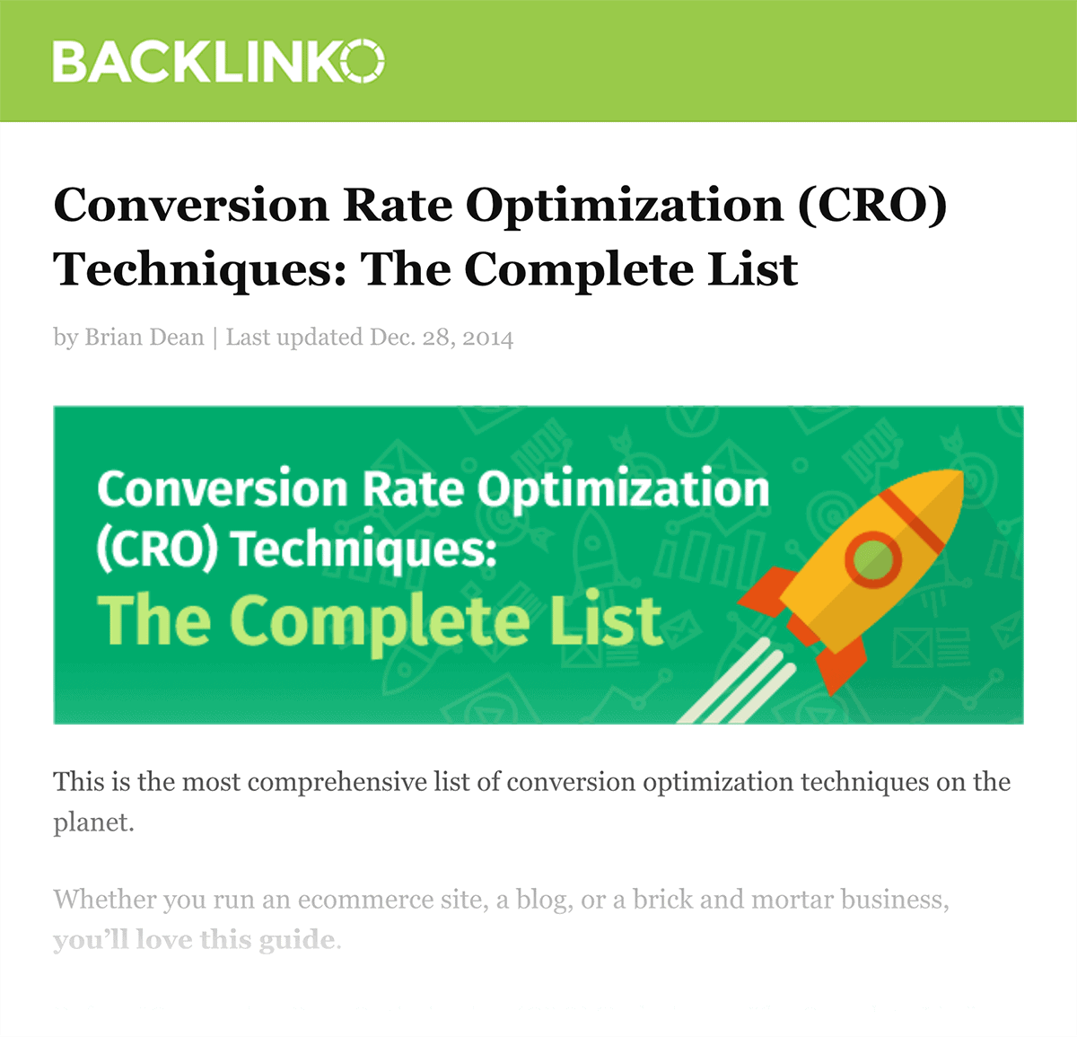 Backlinko – Liste complète des CRO