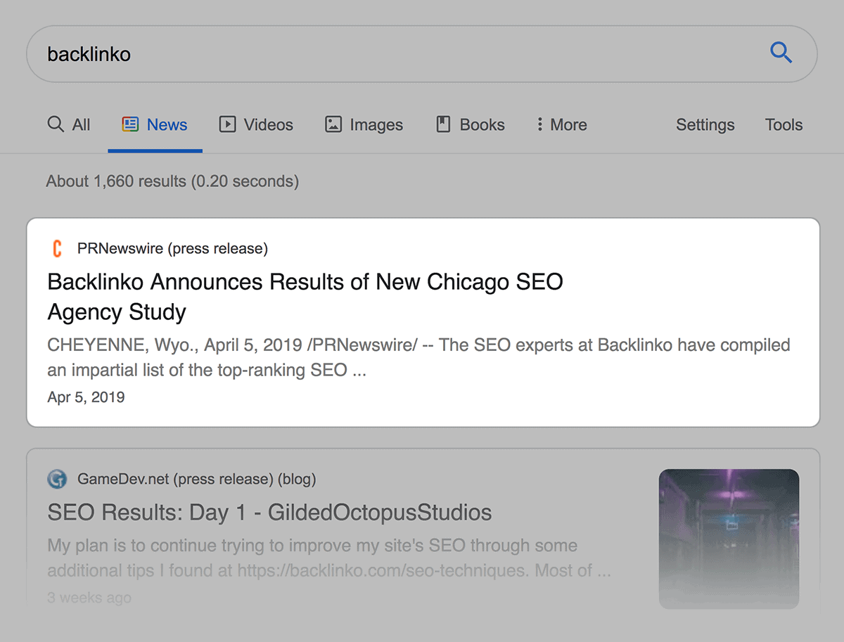 Google news results