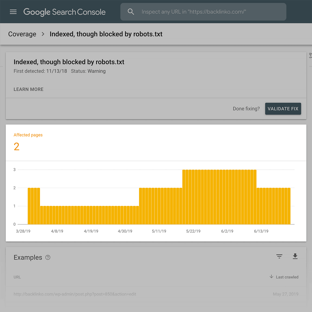 Google Search Console – Exemple de couverture