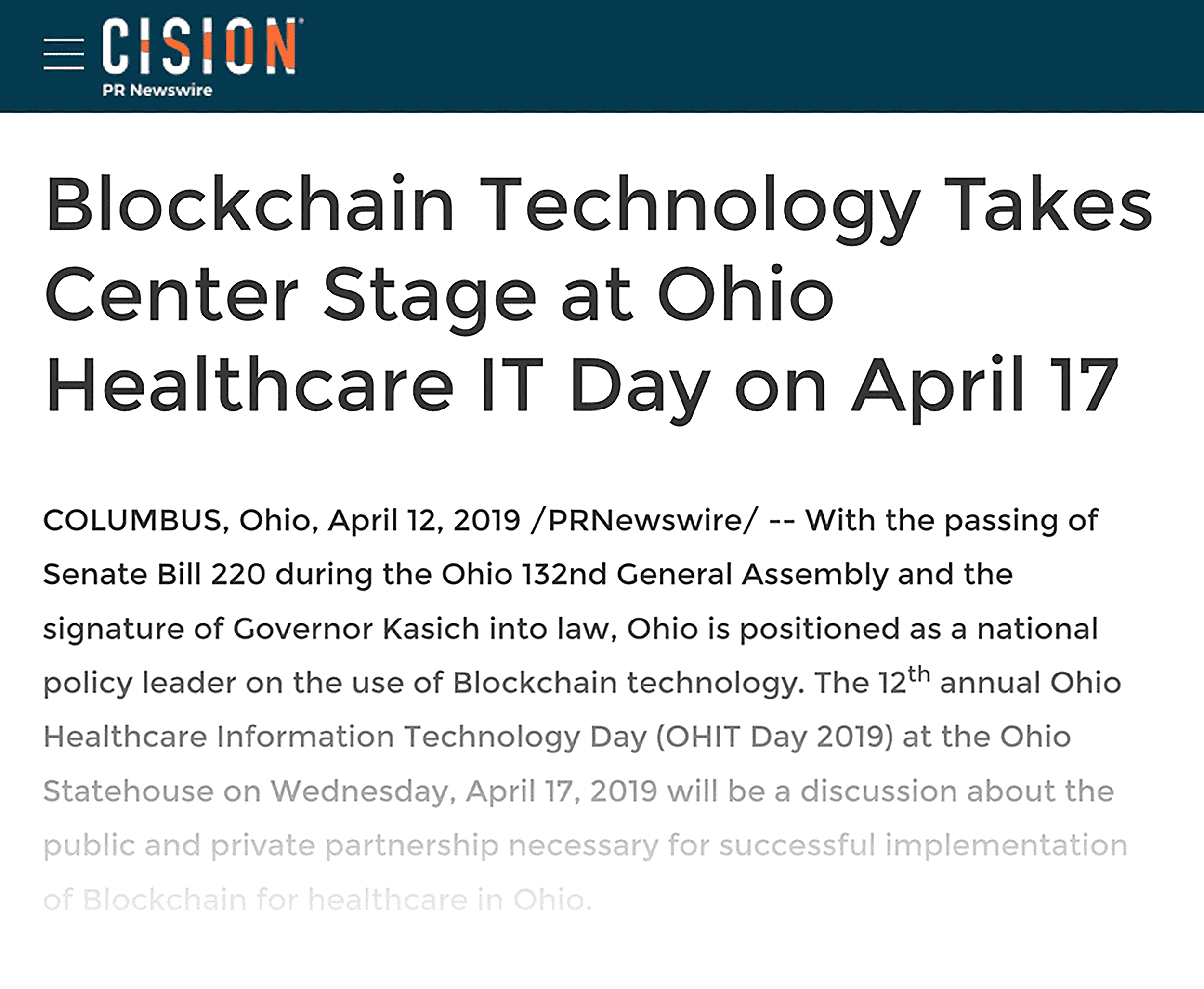 Ohio Healthcare blockchain technology