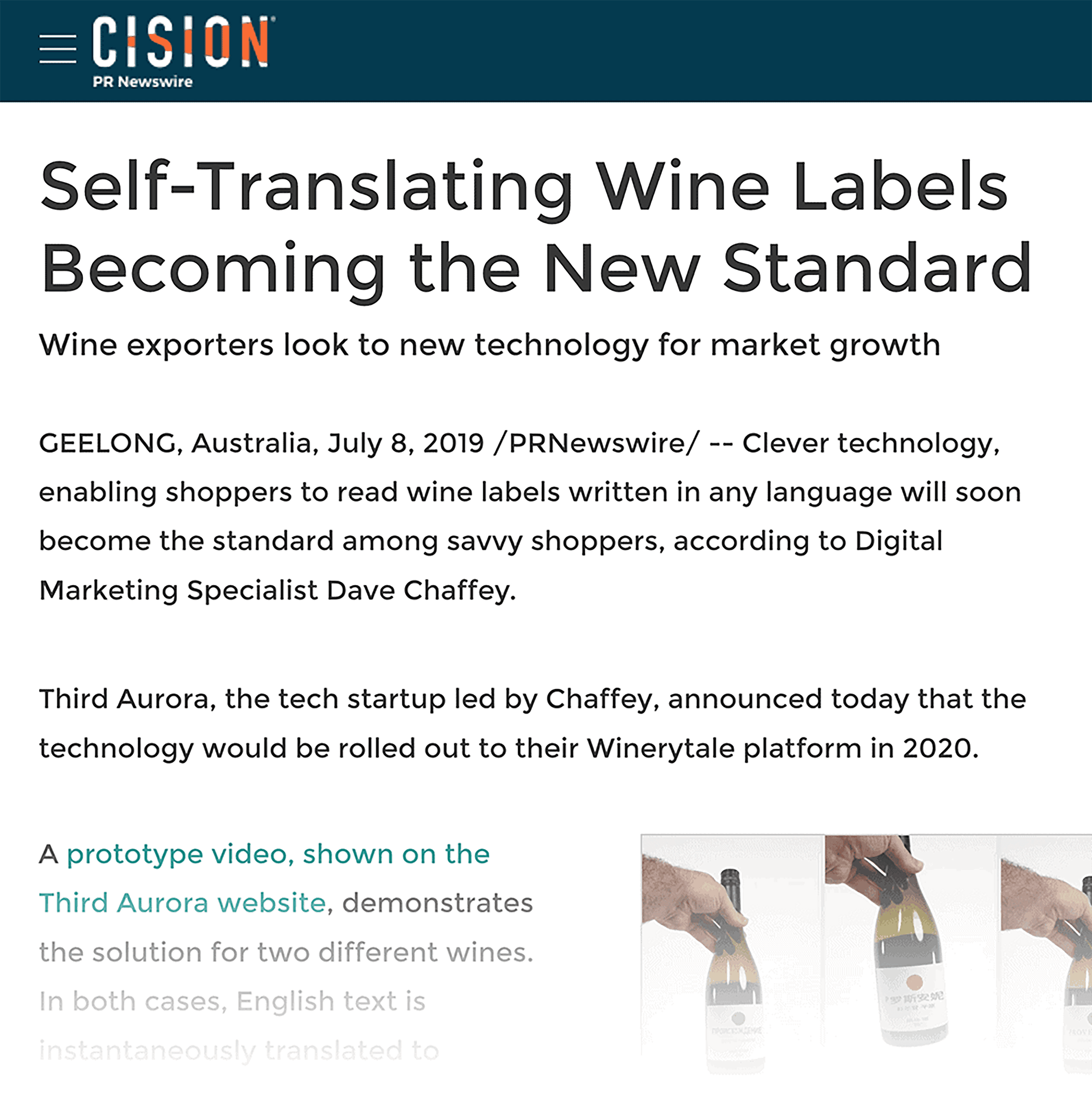 "Self translating wine labels" press release