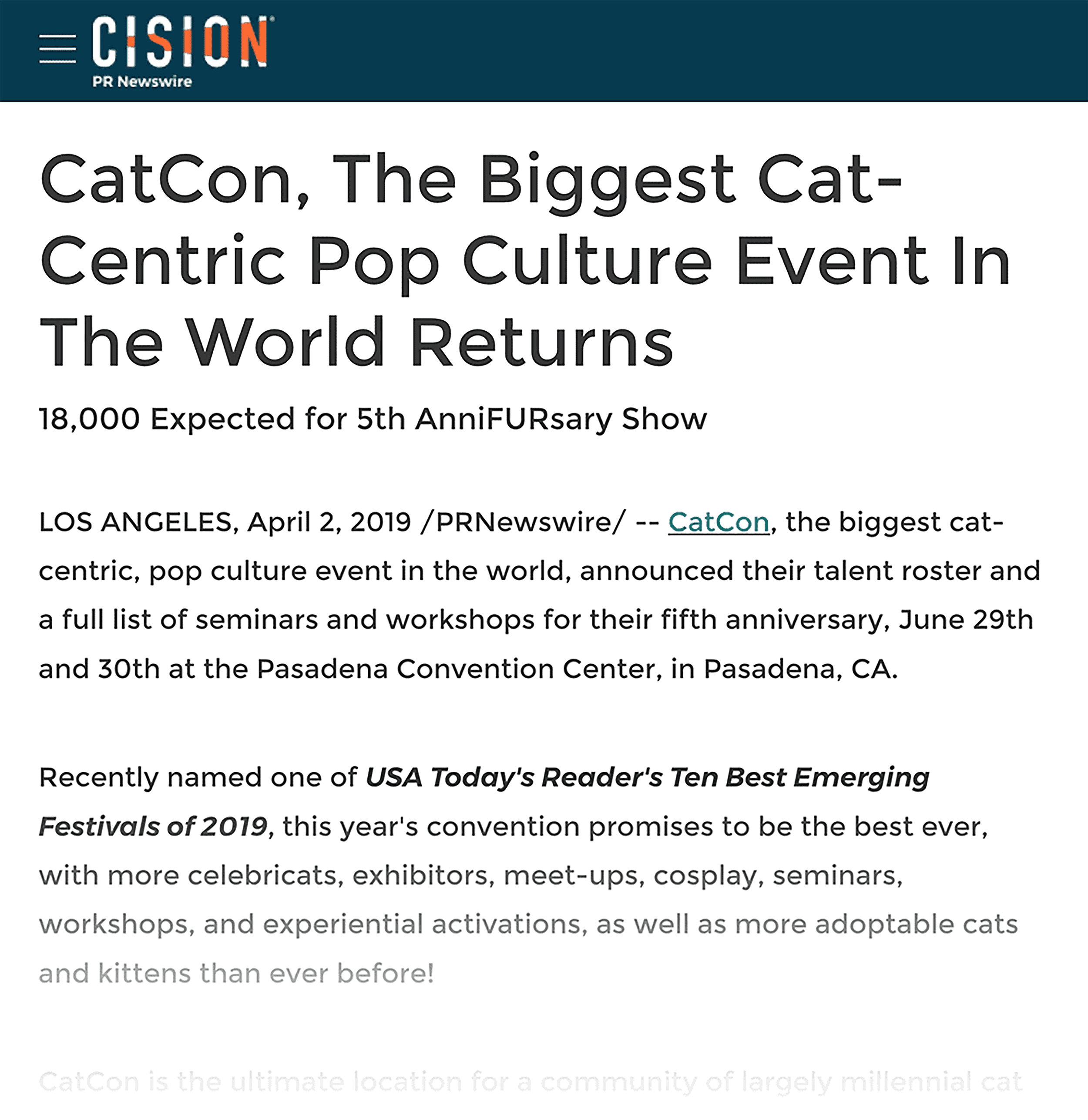 The biggest cat-centric culture event press release