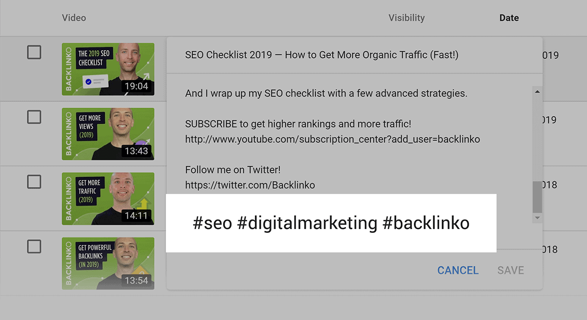 Add hashtags to video description