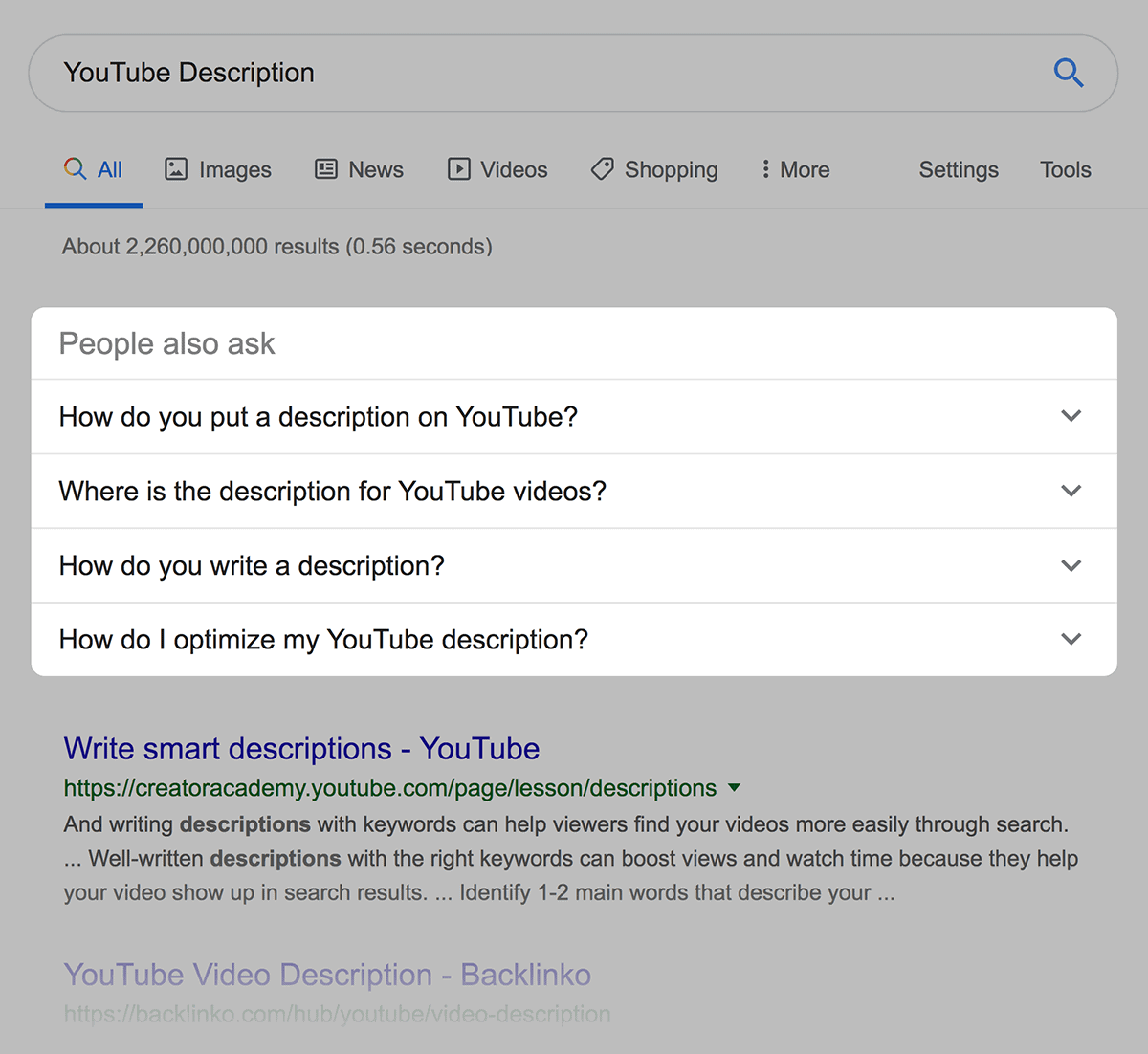 Backlinko – "YouTube Description" People Also Ask