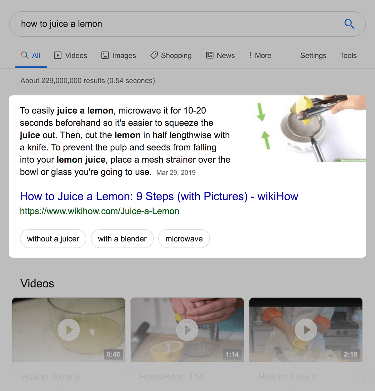 Featured Snippet with text Featured Snippet with text