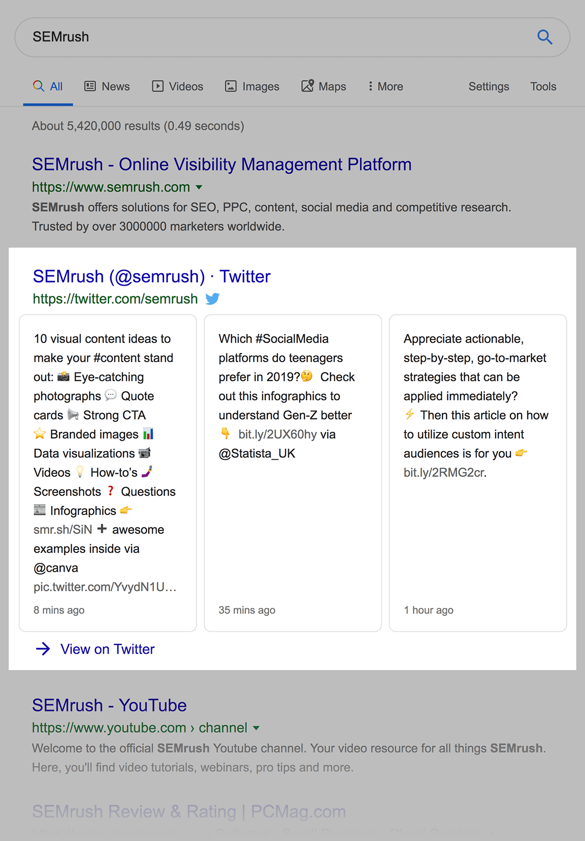Latest three tweets appear in search results Latest three tweets appear in search results