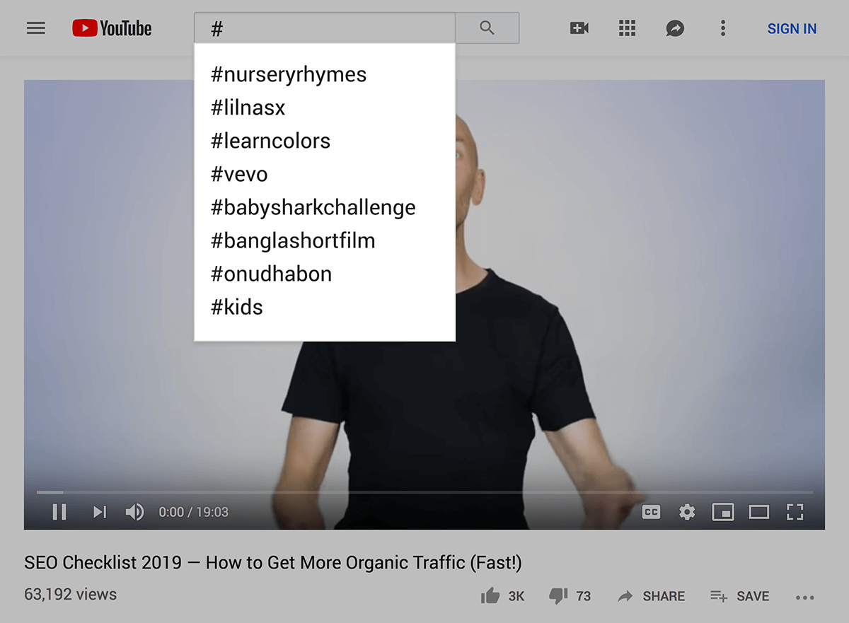 Search for hashtag to see trends