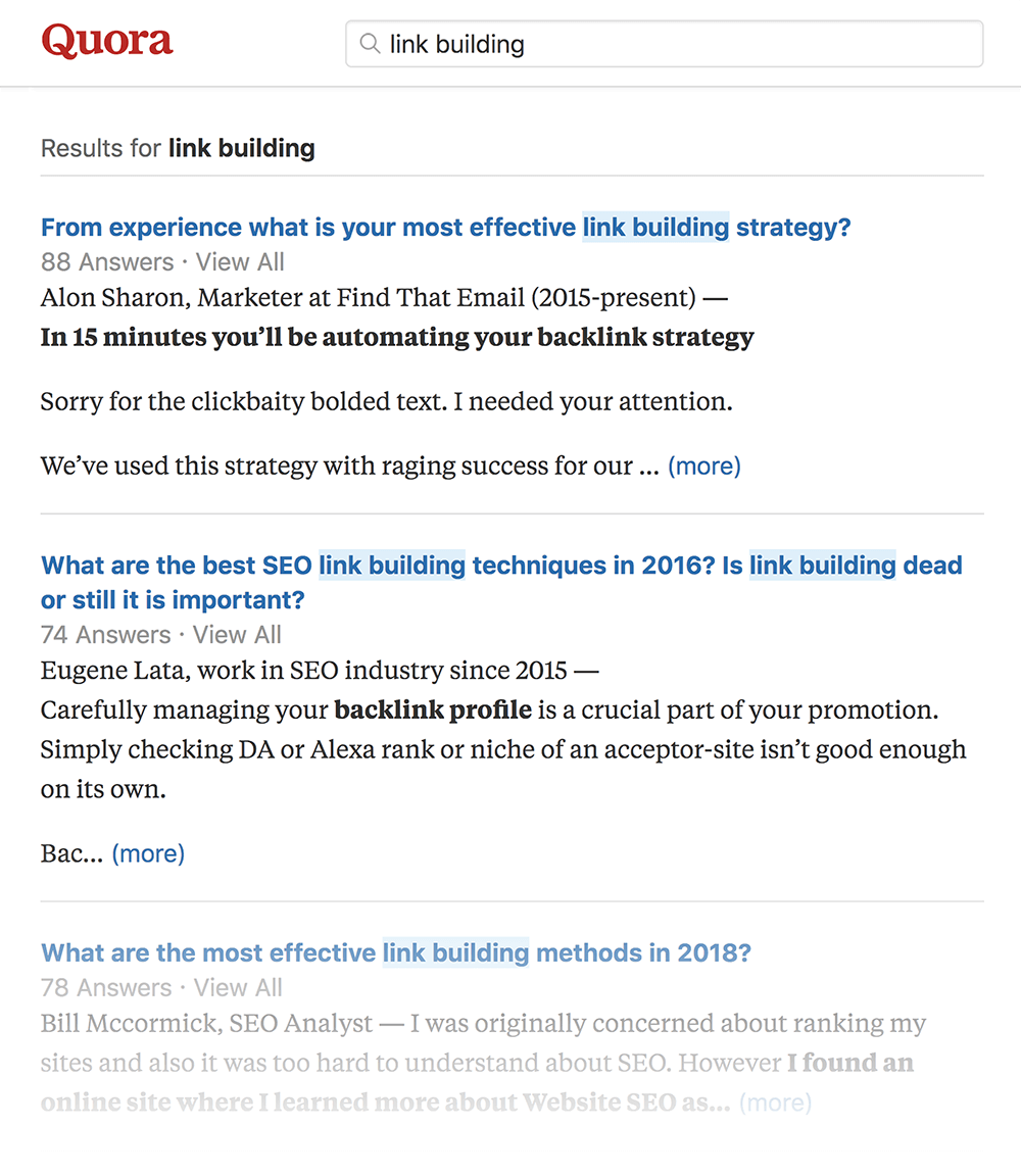 Quora "link building" search