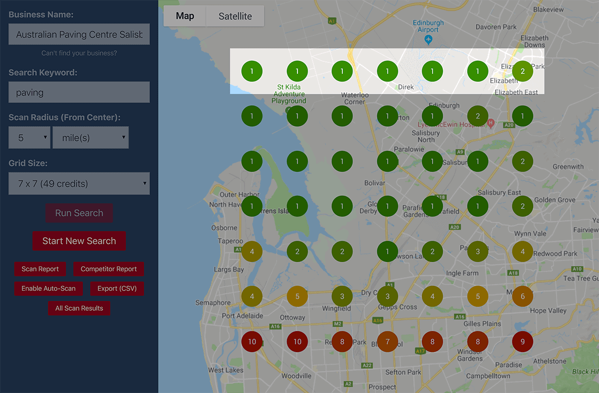 Local Falcon search results – Highlighted top row