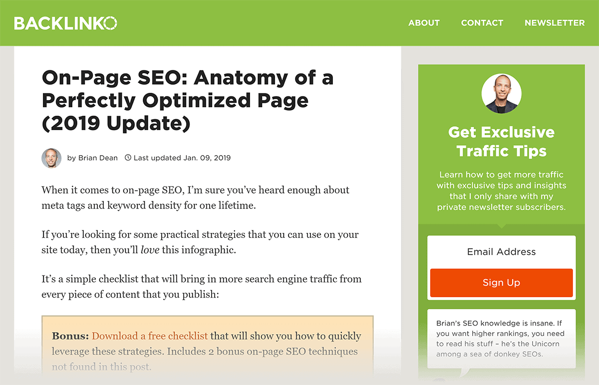 Backlinko - On-page SEO post