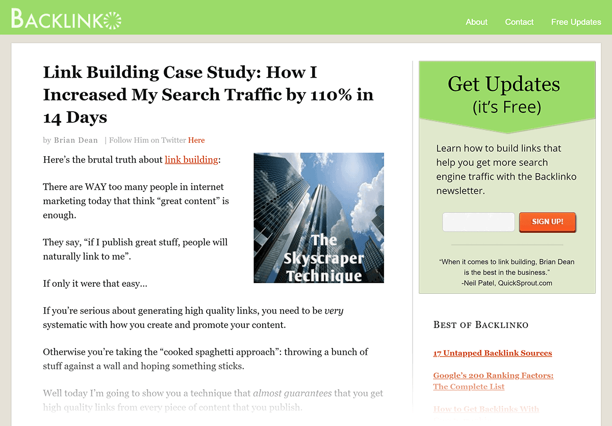 Backlinko – Skyscraper Technique post from 2013