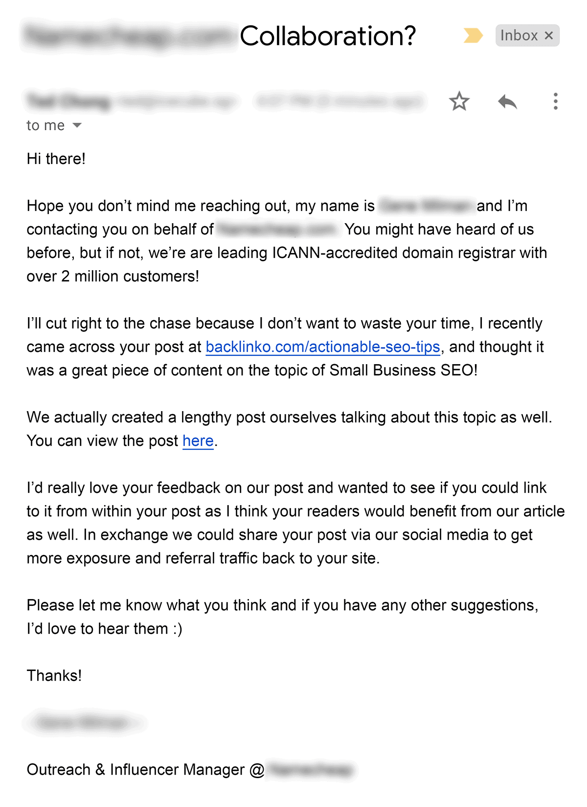 Bad outreach email