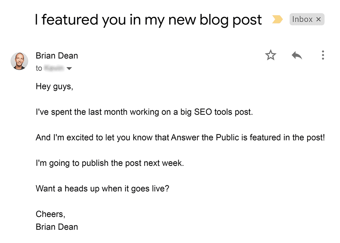 Brian&#039;s outreach email