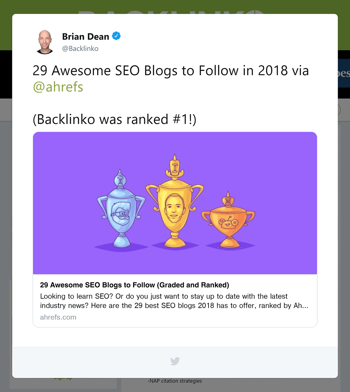 Brian's share of Ahrefs' post on Twitter