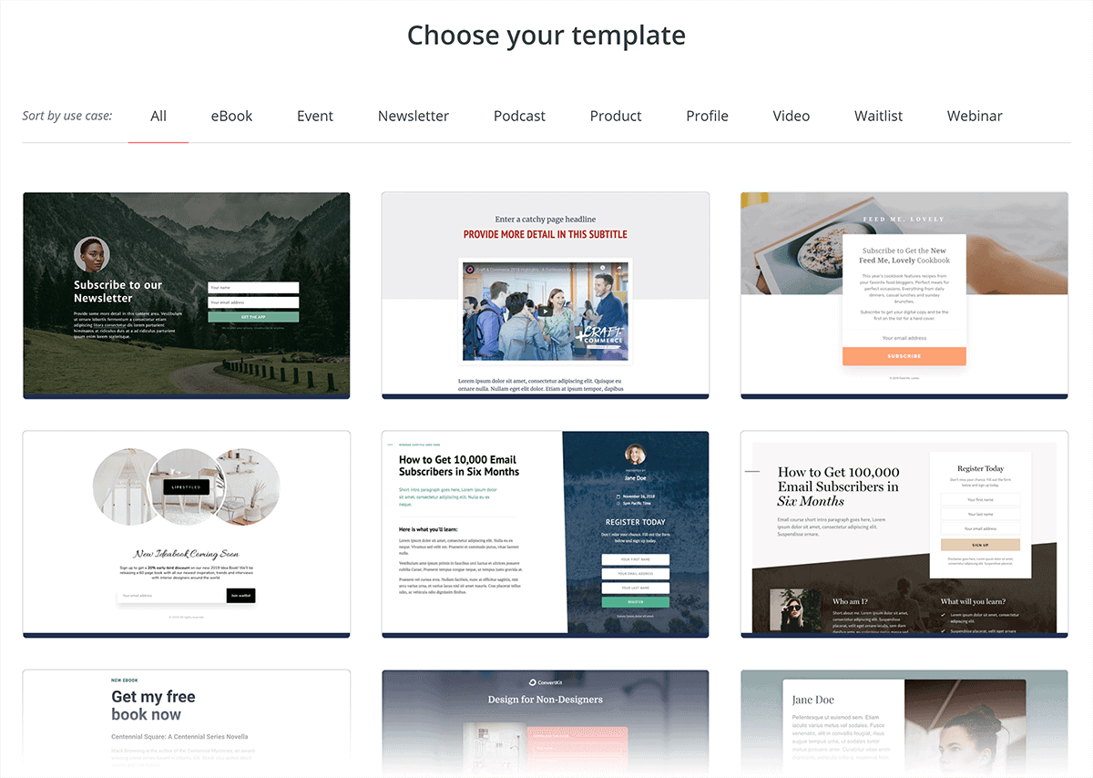 ConvertKit – Landing page templates