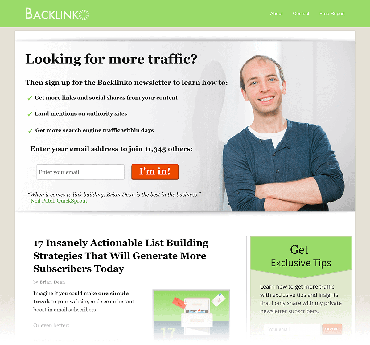 Old Backlinko homepage